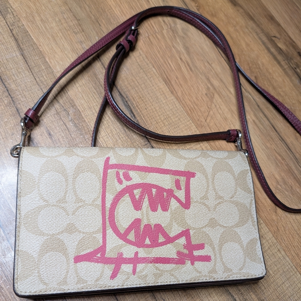 Anna Foldover Crossbody Clutch In Signature Canvas With Rexy By Guang Yu - Picture 4 of 14